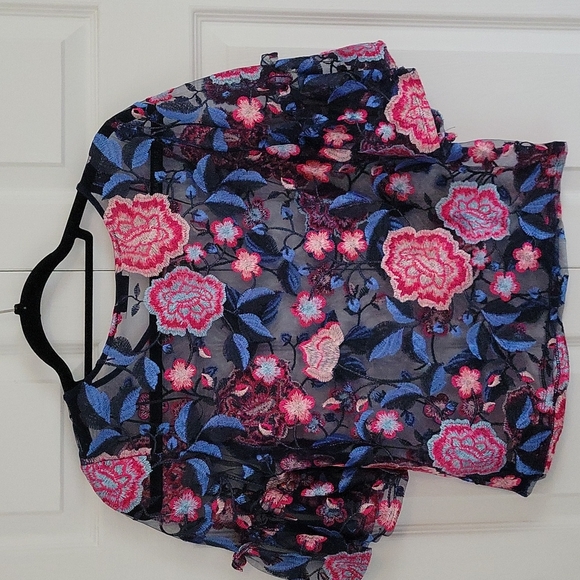 Zara Sheer Floral Embroidery Blouse - Picture 2 of 8